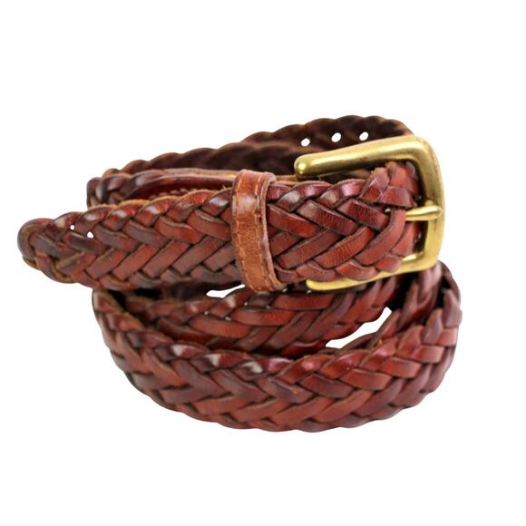 Tresse a la Main BRAIDED BROWN REAL LEATHER 7/8" Wd CASUAL MEN'S BELT Sz 40 (63A - Picture 2 of 13